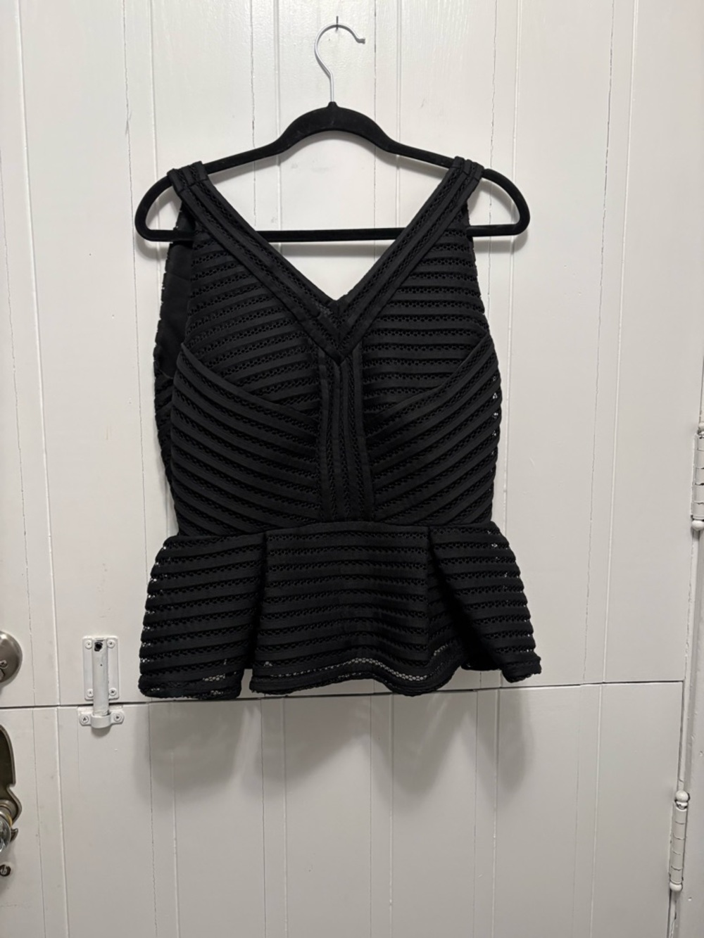 Romeo & Juliet Couture Black Textured Peplum V-Neck Tank